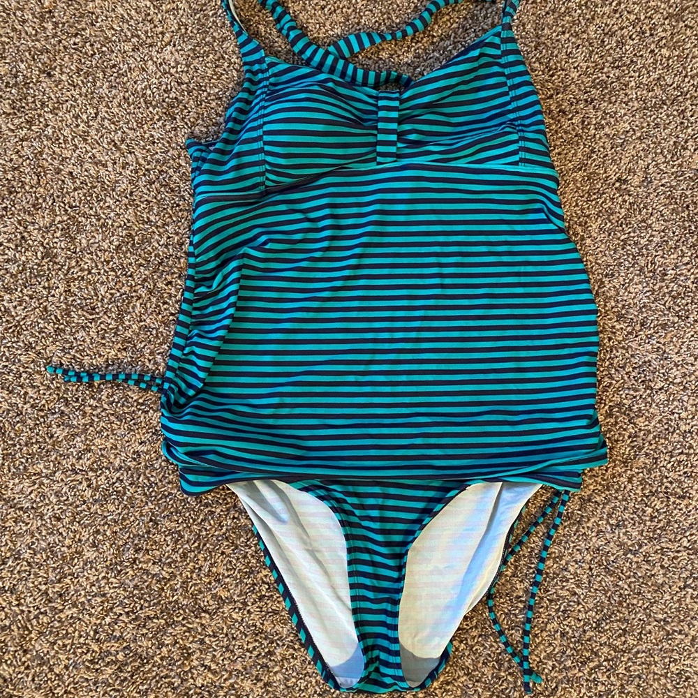 Maternity Navy and Green striped swimsuit
